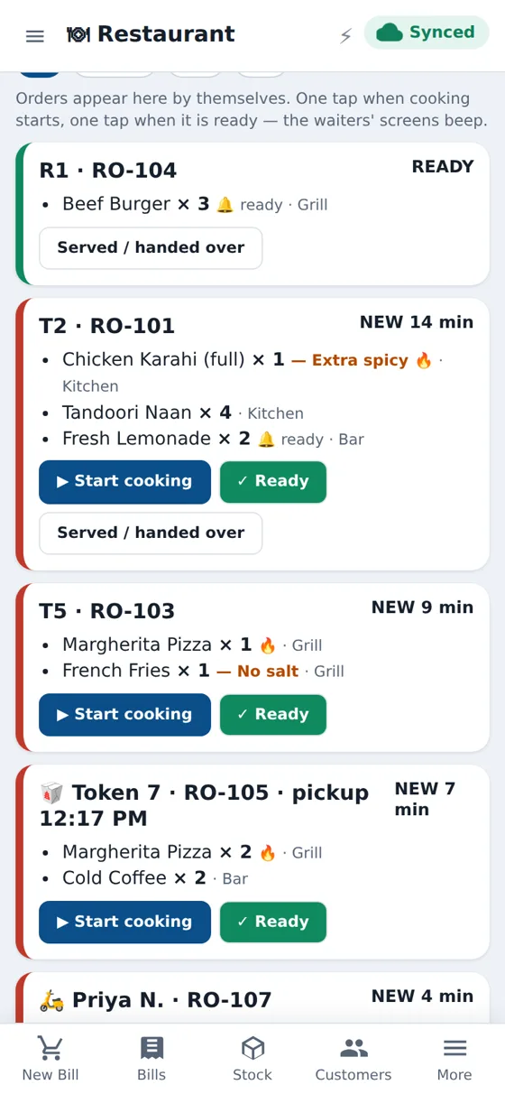 CloudSync POS Kitchen screen