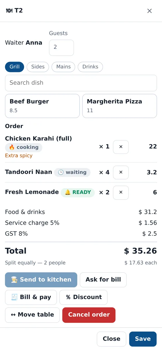 CloudSync POS Order sheet