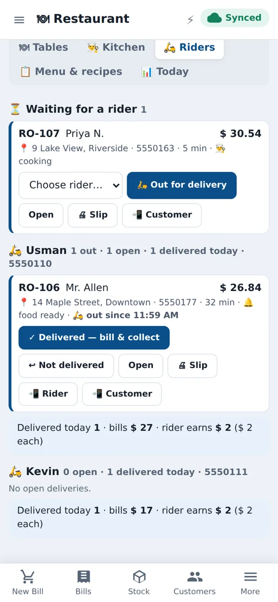 CloudSync POS Riders & delivery